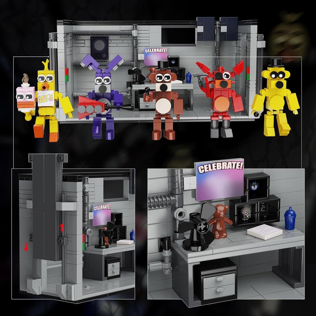 Five Nights Security Room Action Figure Building Block Set, 5 In 1 Monster with Stage Horror Game Toys, Compatible with Lego, Suitable for Fans Boys