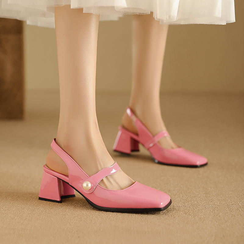 Women's high-heeled sandals spring and summer new simple and comfortable thick heel large size light mouth bag head sandals
