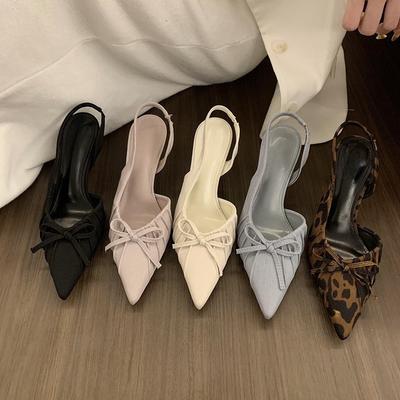 Niche French Leopard Print Bow Bag Head Sandals Fairy Shoes 2025 Spring and Summer Temperament Socialite Stilettos