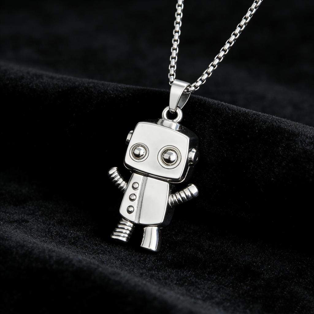 Trendy Hip Hop Robot Pendant Charm Necklace for Men & Women - Stainless Steel Long Sweater Chain
