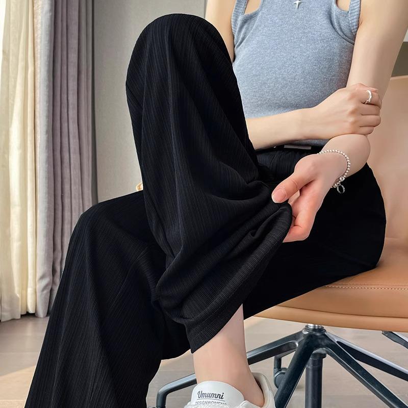 

150cm Women s Summer High Waist Ice Silk Wide-Leg Pants - Slim Fit, Straight Leg, Petite 145 XS (60-79 lbs)