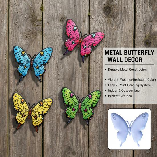 Metal Butterfly Wall Decor Colorful Butterflies Wall Art Sculpture 3D Iron Butterfly Hanging Decoration for Outdoor Indoor Fence Patio Yard Tree