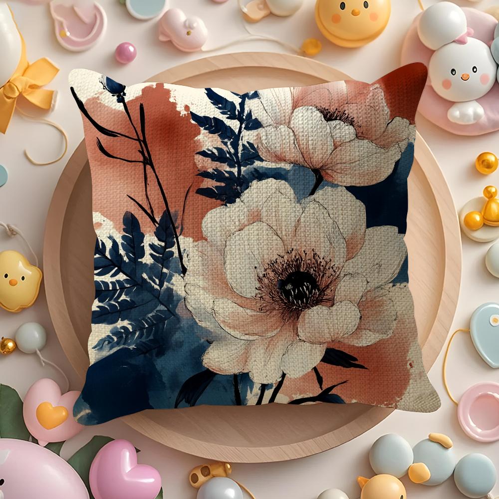 Large Flowers Painting Cushion Cover DoubleSided Printed Organic Linen Pillow Cover Decorative for Sofa Home
