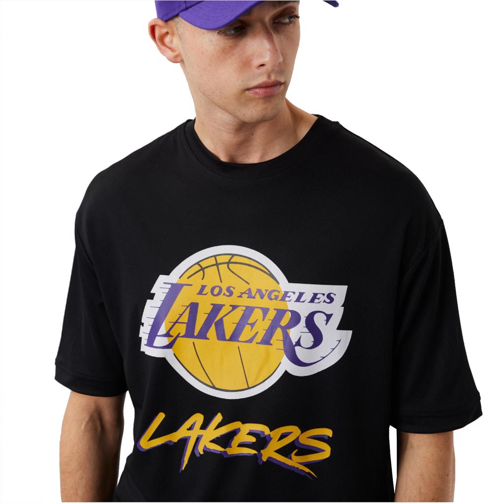 New Era NBA Los Angeles Lakers Script Mesh Tee, Mens Black T-shirt