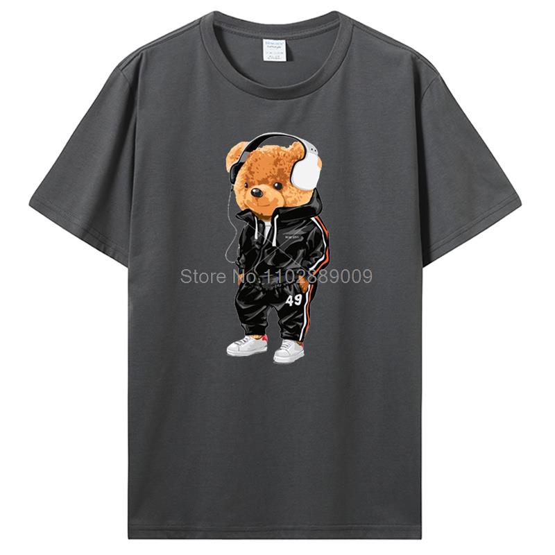 Teddy Bear Playing Badminton Tshirt Men's Clothing Tops Graphics Kawaii Shirt T Shirts For Men Cotton T-shirt Streetwear