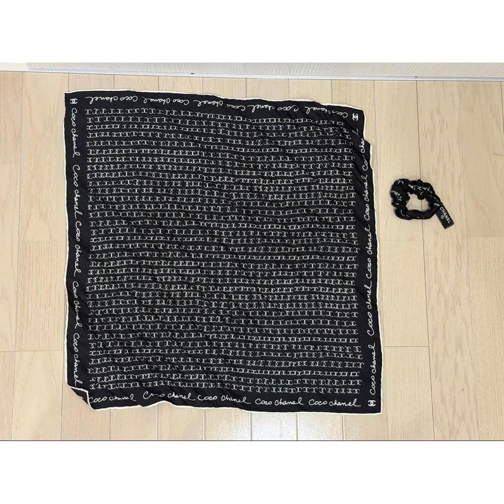 Used CHANEL [Logo Black Scarf Scrunchie]