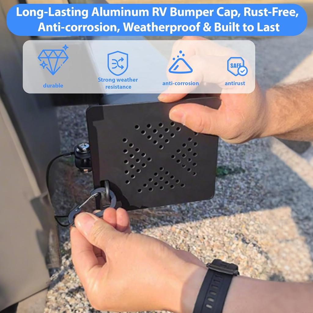 2 Pack Aluminum RV Bumper End Cap- Fits Standard 4-Inch Square Camper Bumpers, Sewer Hose Storage Cap With No-Ect Vent Holes, Motorhome Outdoor