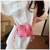 Trendy Color Block Mini Bucket Bag For Girls  Cute PU Leather Crossbody Bag Lightweight Drawstring Shoulder Bag For School Parties