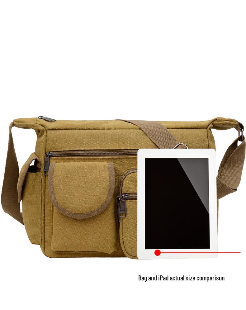 Hochwertige Herren-Canvas-Umhängetasche mit Doppeltaschen für Reisen
