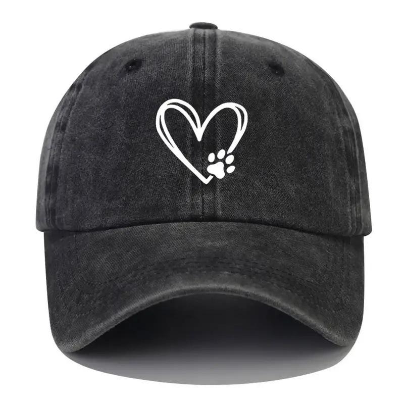 Washed Retro Baseball Cap Women'S Versatile Casual Love Pattern Peaked Cap Fashion Outdoor Sun Hat Men