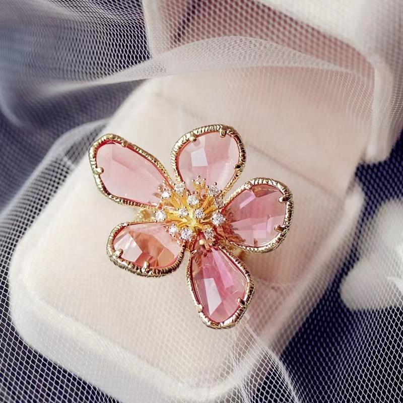 Luxus Kristall Blume Großer Offener Ring für Damen Trendiger Modischer Party Sommerurlaub Statement Schmuck