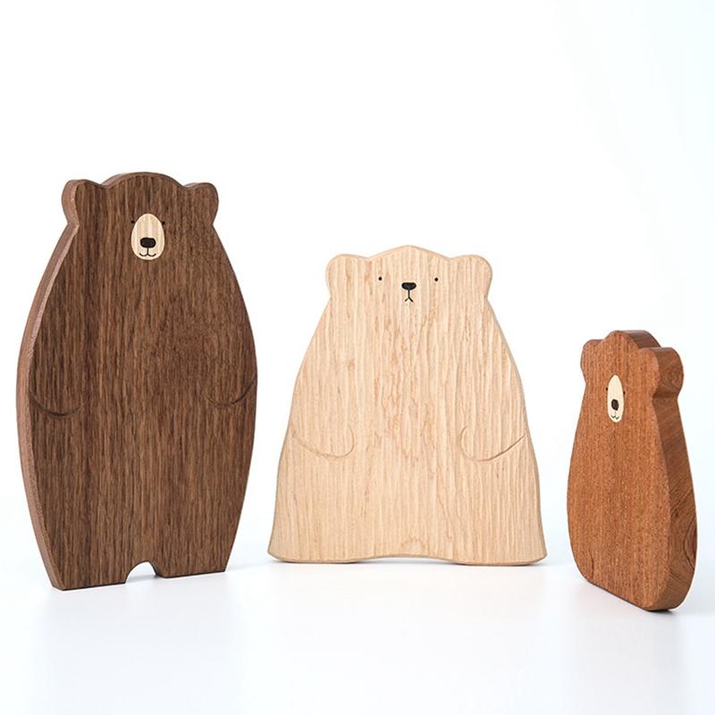 A84X-Wooden Board Cutting Board Cute Bear-Shaped Bread Tray Black Walnut Kitchen Board
