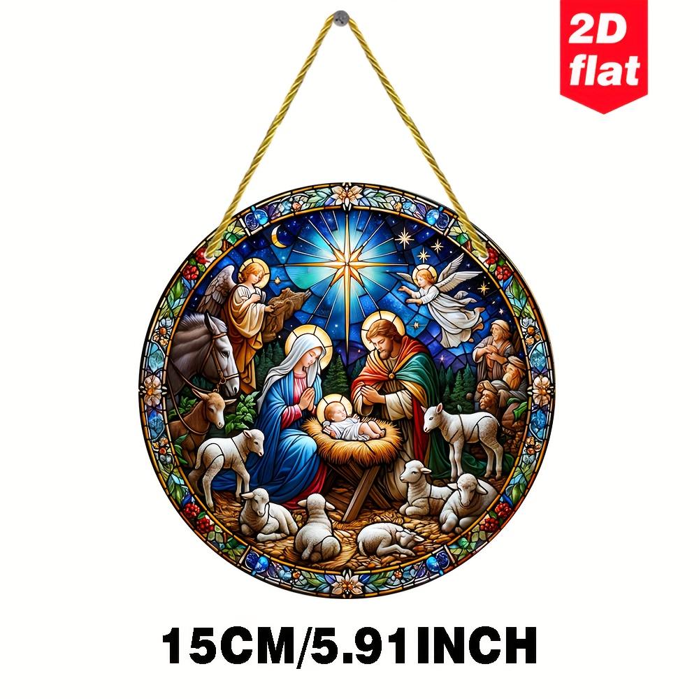 

2D плоская сцена Рождества религиозная тема ловец света, декоративная роспись, подходит для стен, окон, садов, подвески для украшения дома 15cm