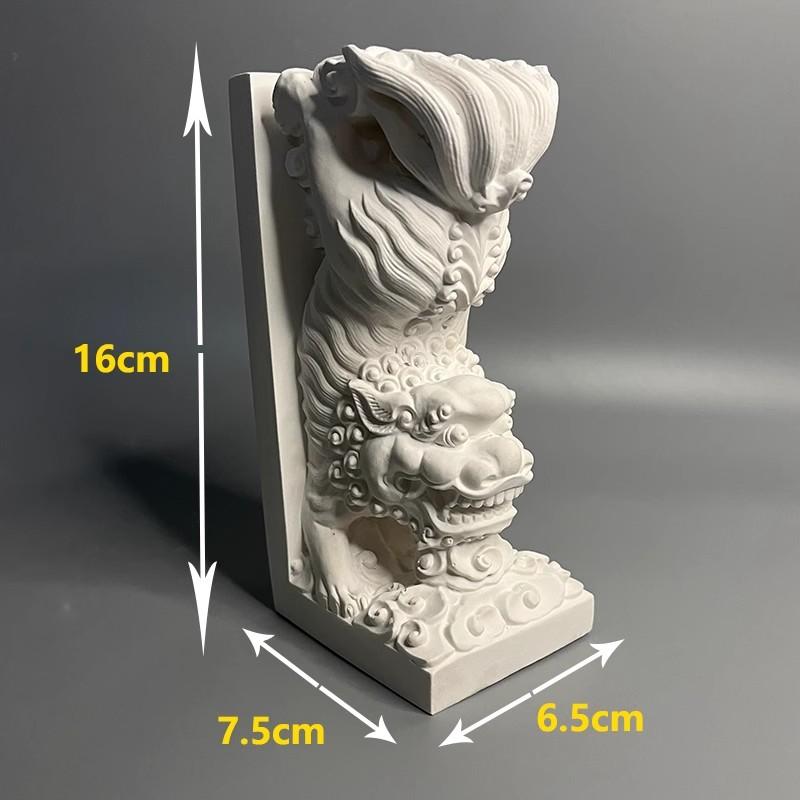 

Китайский каменный лев Кирин Винтажный книжный магазин, офис, кабинет, письменный стол, хранилище книг, украшение дома светло-серый