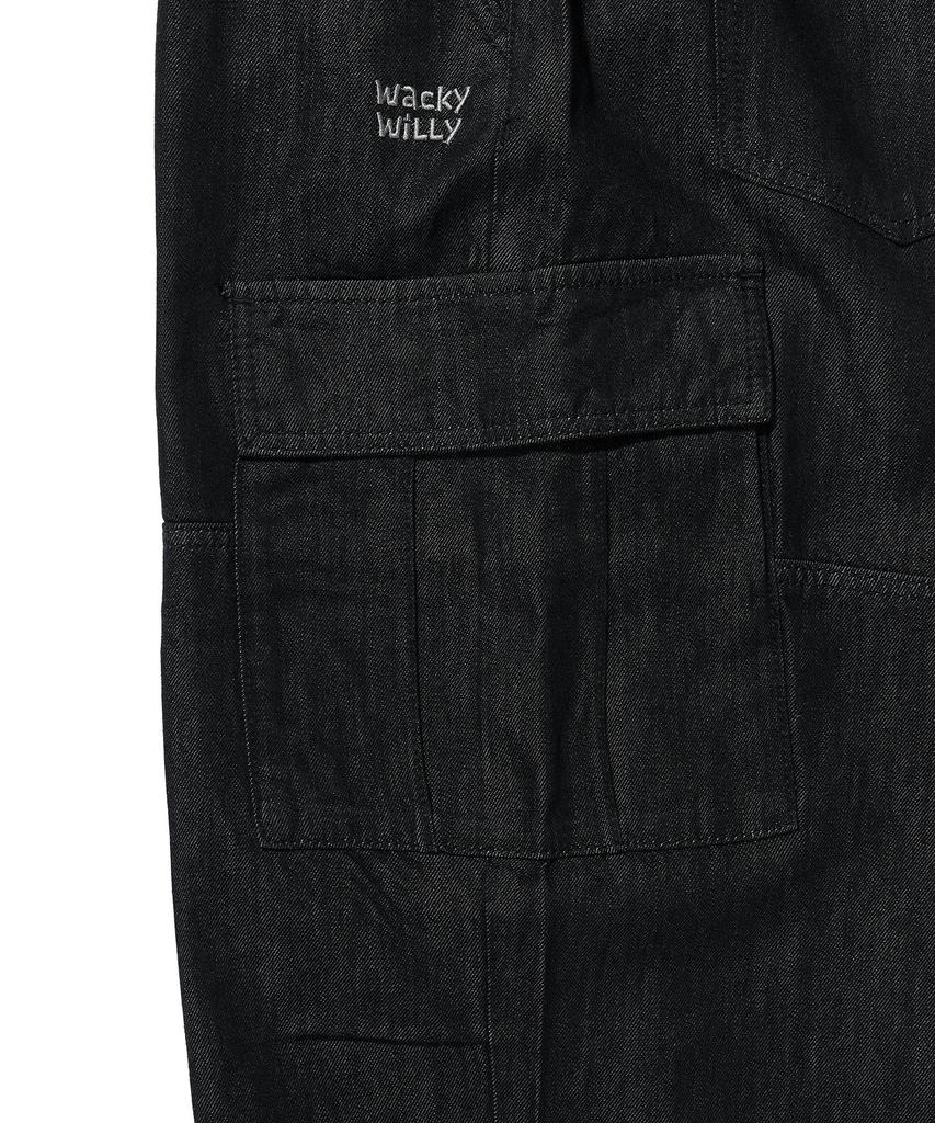 WACKY WILLY Wide Elastic Cargo Denim Pants Black