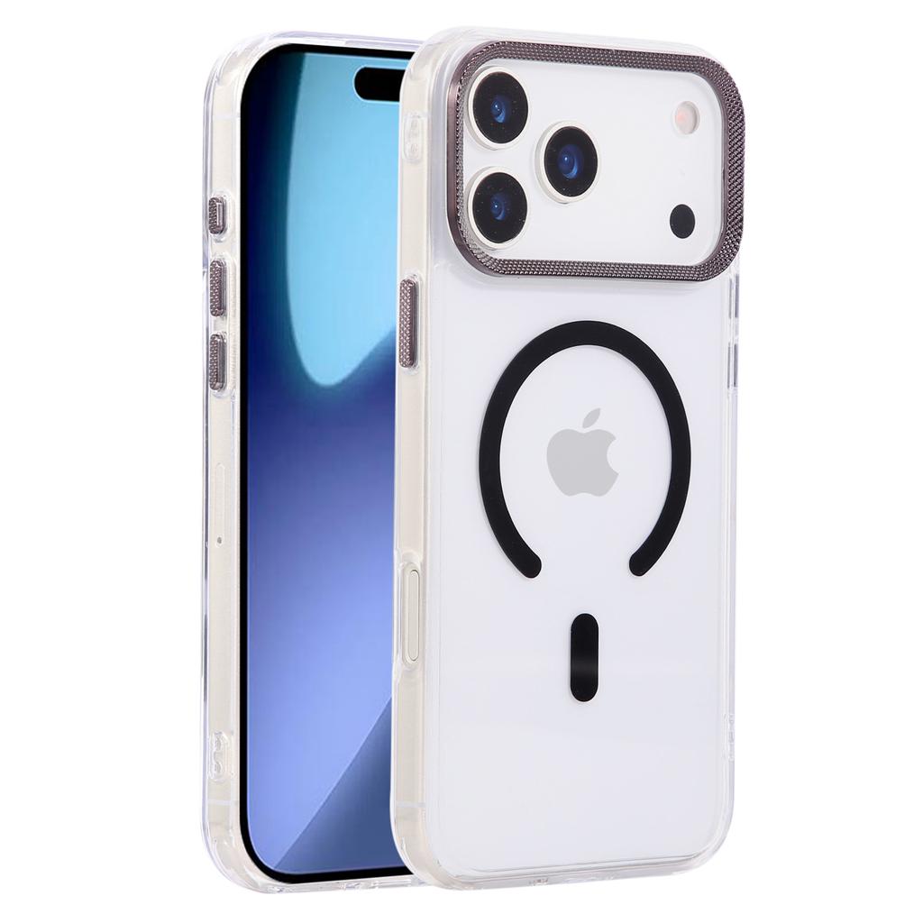 For iPhone 17 Pro Max Case Compatible with MagSafe PC+TPU Clear Phone Cover with Diamond Texture Lens Frame