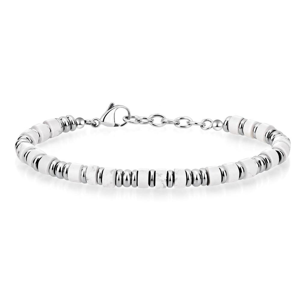 Bohemian chain bracelet, natural stone flat bead stainless steel chain, holiday gift, obsidian chain bracelet.
