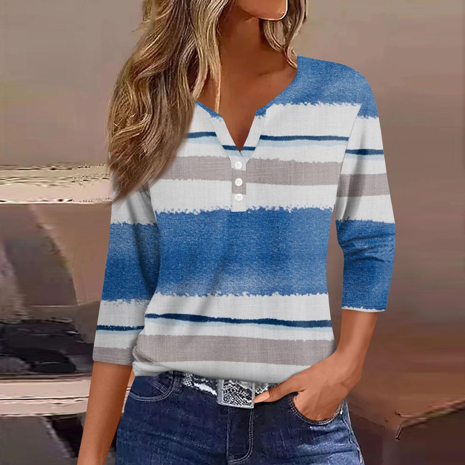 

Жіноча модна повсякденна футболка з V-подібним вирізом із сімома рукавами та ґудзиками XXL