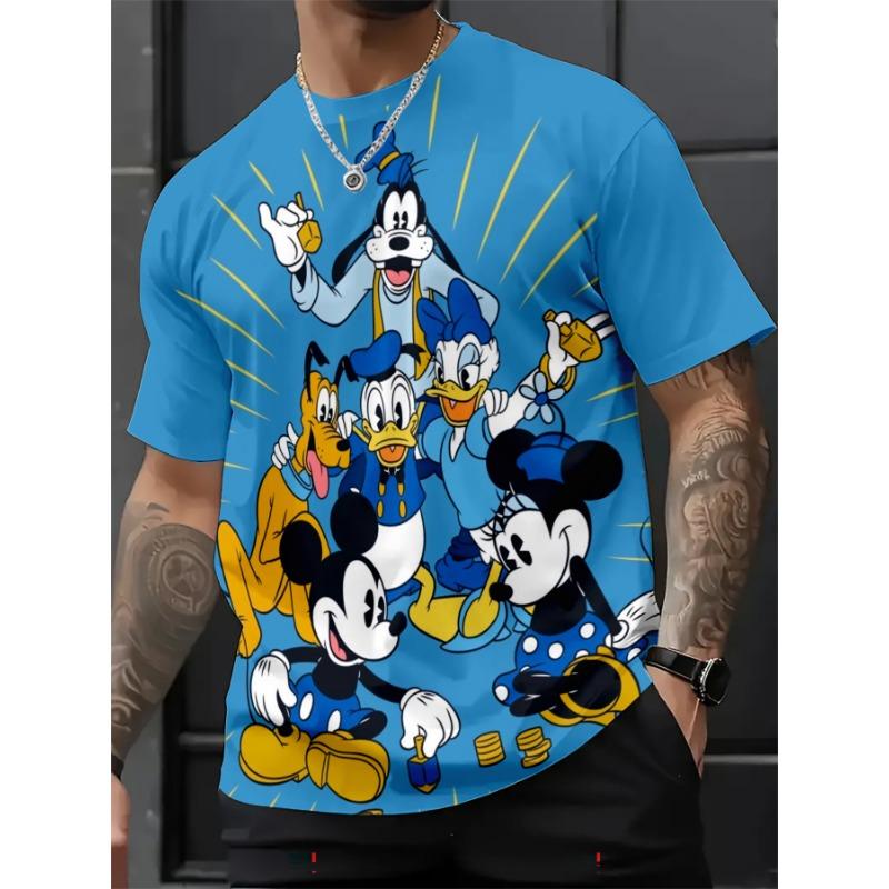 Мужская футболка с групповым принтом из мультфильмов Disney, Микки и друзья, Винтажный аниме-графический принт, Круглый вырез, Уличная одежда, Топ для фанатов S