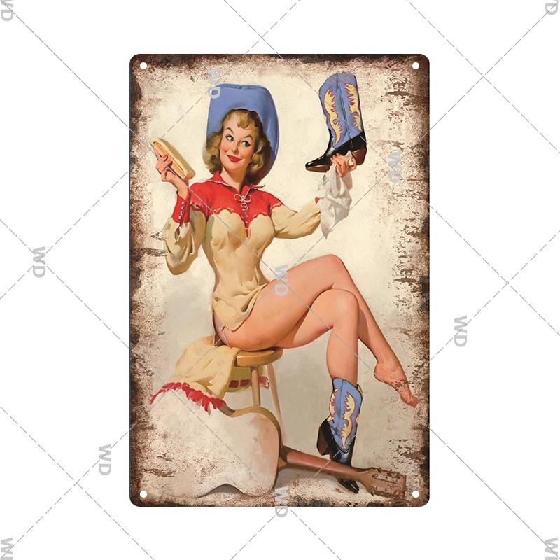 Retro Pin Up Girl Amerikanischer Stil Blechschild Metall Vintage Plakette Wandschilder Metallposter Platte Garage Schlafzimmer Man Cave Geschenk Dekor