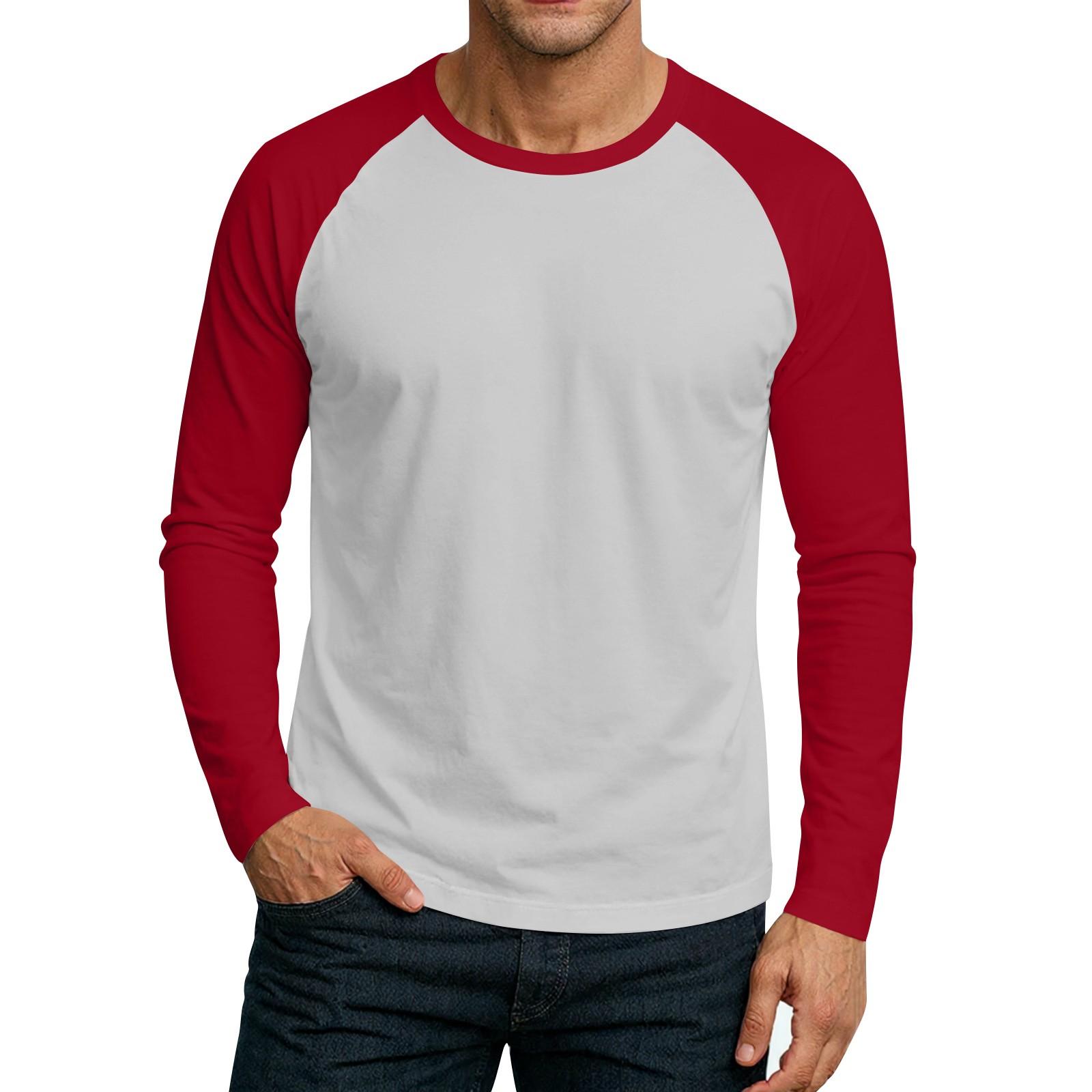 

Men s Round Neck Plunger Long Sleeve T-Shirt Top XXXL червоний