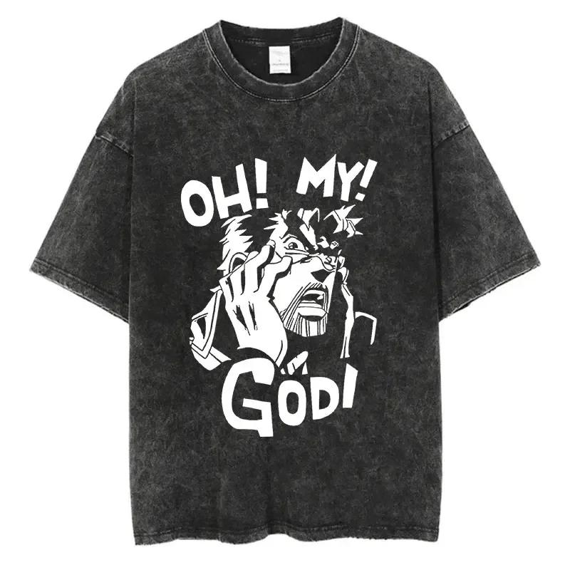 Vintage Washed JoJo Bizarre Adventure Anime Print Arrival Pure  Cotton Clothing Fashion Mens Tshirts