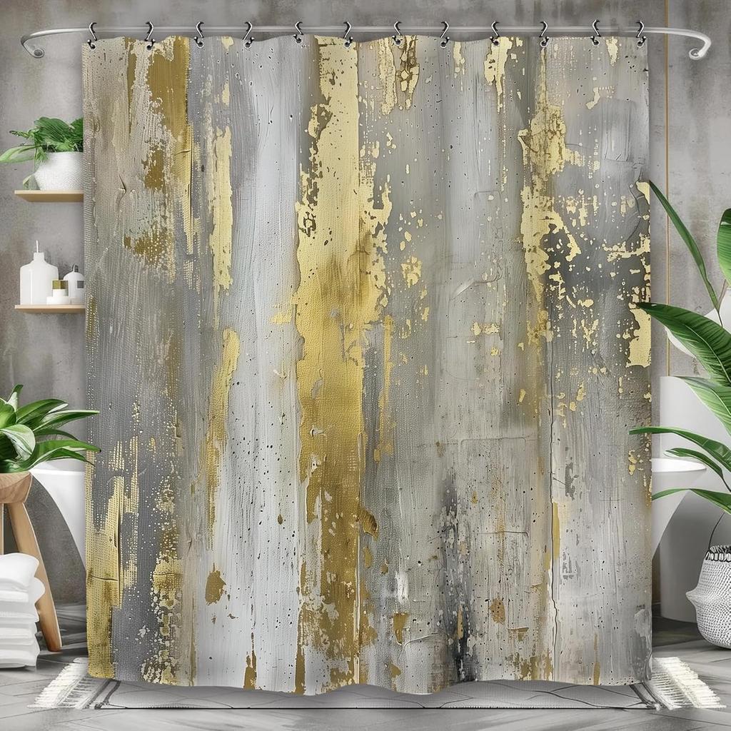 Abstract Black Shower Curtain Modern Minimalist Contemporary Geometric Line Neutral Bathroom Set Accessories Decor With