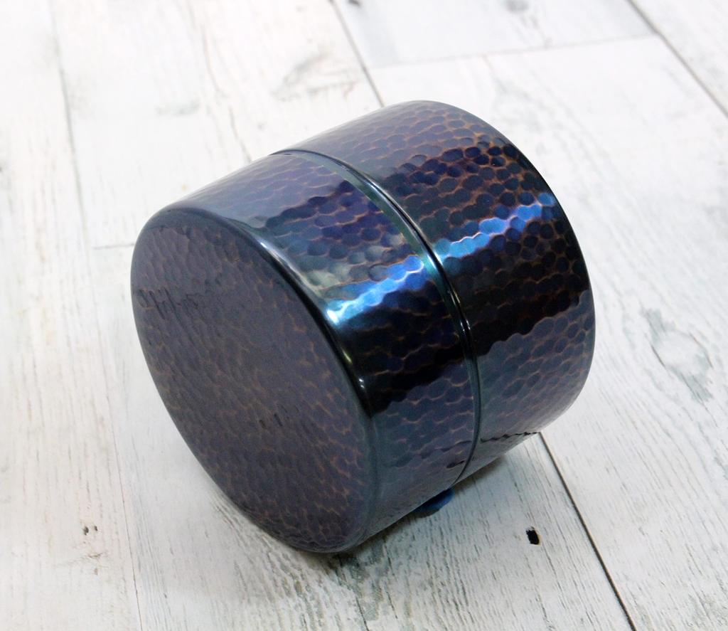 Shinkodo Made in Japan Pure Copper Tea Caddy with Blue Finish and Hammered Gift Wrapping Available (Medium) Texture,