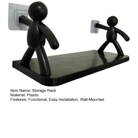 Mini Figures Storage Rack Cartoon Wall-Mounted Organizer Punch-Free Wall Storage Shelf for Kitchen Bathroom Living Room