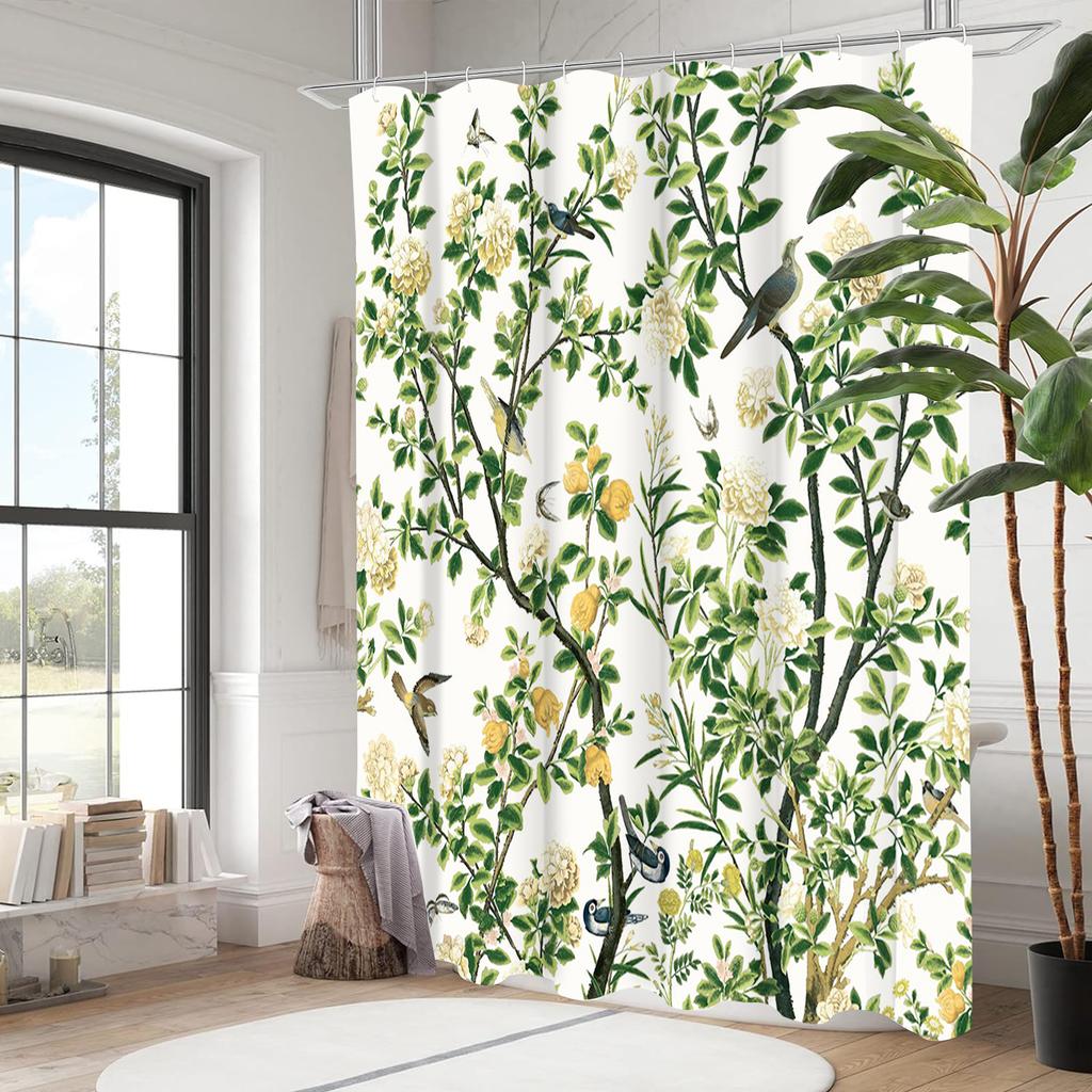 Plant And Birds Bathroom Shower Curtain Dwarf Waterproof Fabric Bathroom Curtain With 12 Hooks Sunflower Home Deco Free Ship