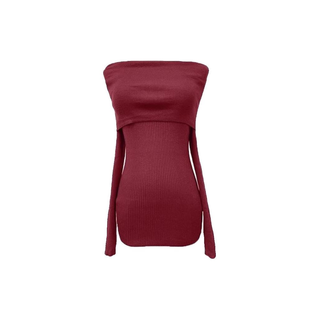 Black One-Shoulder Long Sleeve Sexy Dress - Slim Fit Autumn/Winter Hip-Hugging Skirt for Women