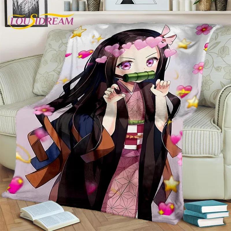Kamado Nezuko Demon S-Slayer Japan Anime Mykt flanellteppe for senger Soverom Sofa Piknik, Kasteteppe for barn Utendørs Fritid