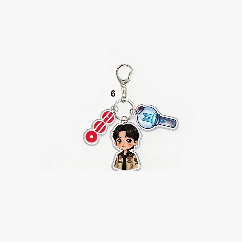 BTS Cartoon Character + Vinyl Record + Light Stick Keychain, Celebrity Merchandise Support Charm, Bag Charm