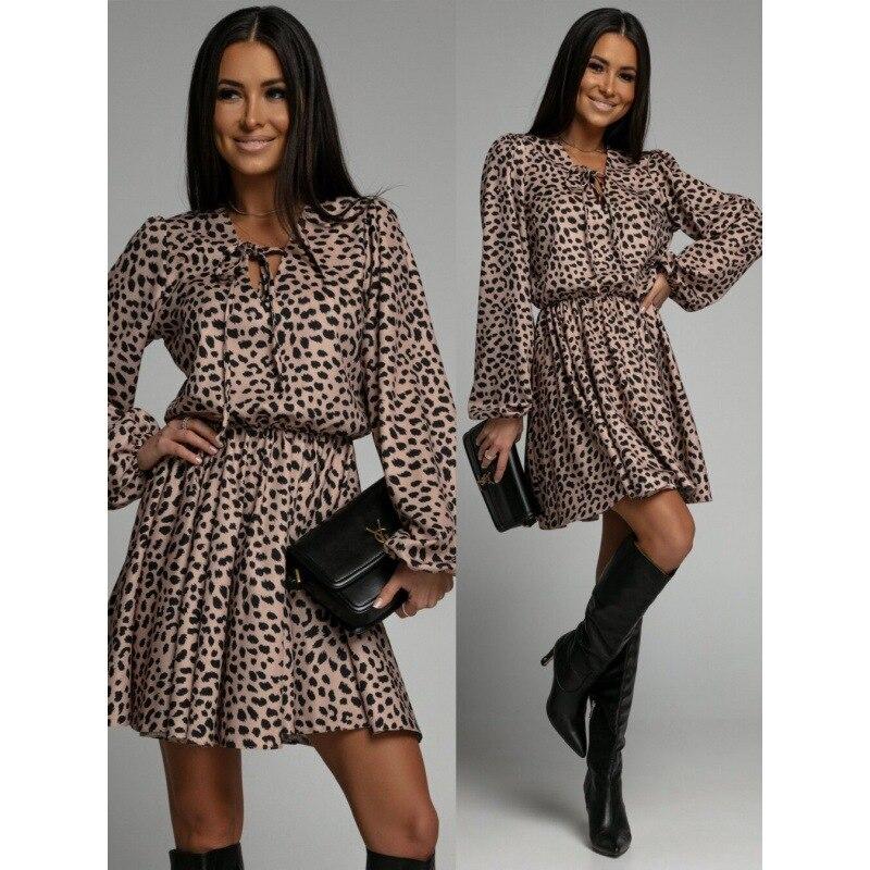 

Повседневное свободное платье с цветочным принтом, длинными рукавами, на шнуровке, короткое платье для женщин, модное платье с круглым вырезом, элегантные женские платья А-силуэта 26342 L орион