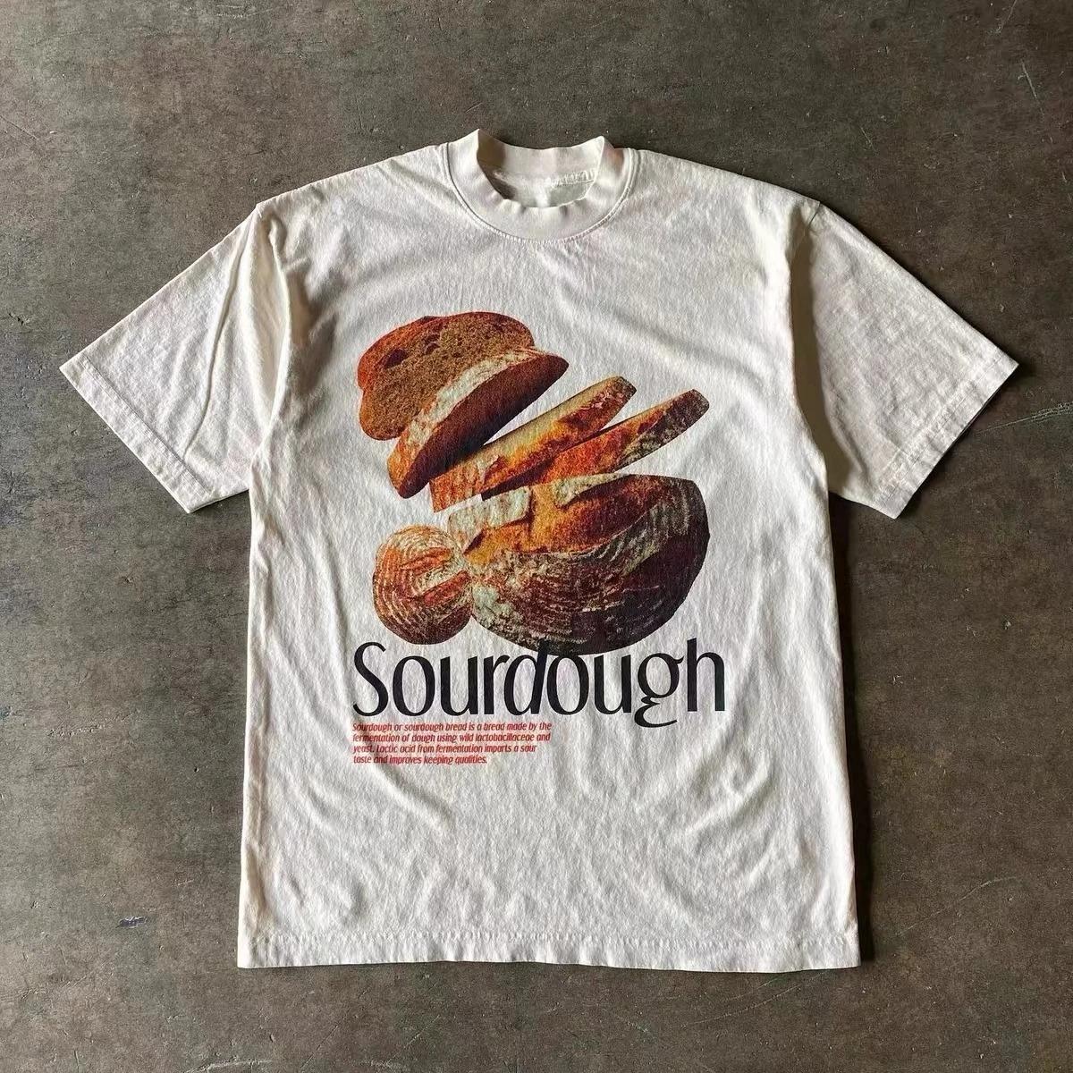 

100 Cotton Loosefitting Sourdough Shortsleeved Casual Americanstyle Indie Design Mens and Womens Couples Tshirt S