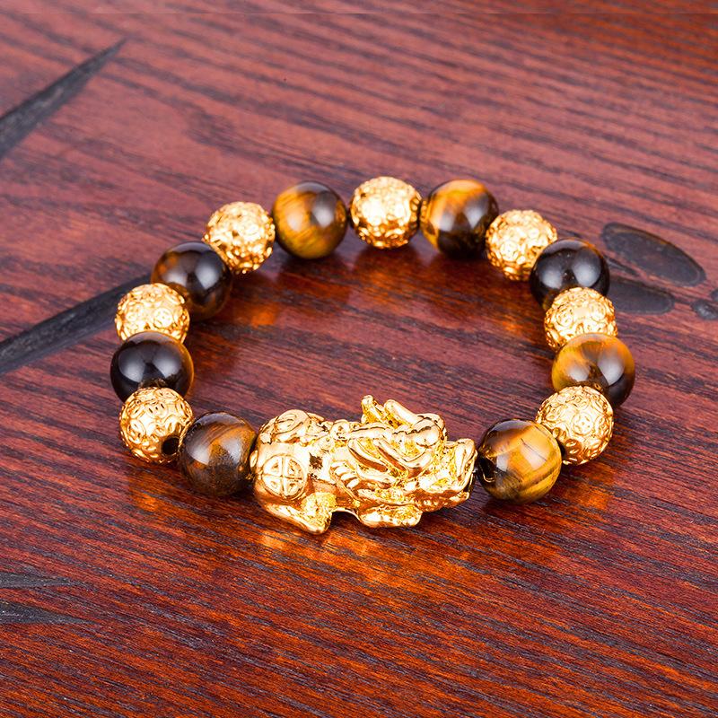 Agate Couple Pixiu Bracelet Sand Gold Men's Bracelet Gold-plated Beaded Bracelet for Men and Women