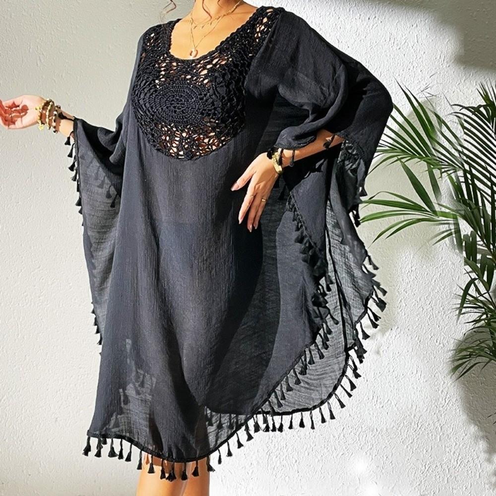 Loose Swimsuit Cover Up Dress Hollow Out Beachwear Shirt Fashion Summer Sunscreen Smock  for Women