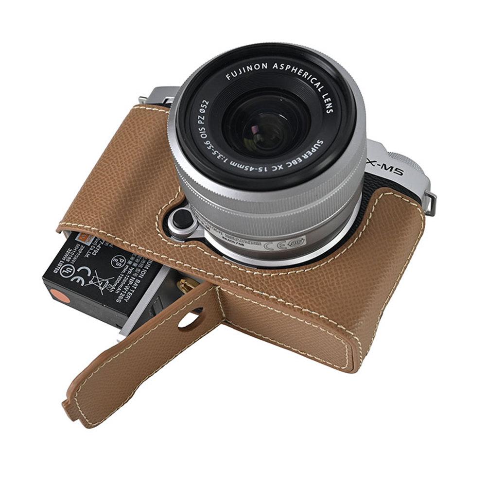 Palm Print PU Leather Camera Half Case for Fujifilm XM5 Fuji X-M5 Bottom Opening Cover With Hand Strap