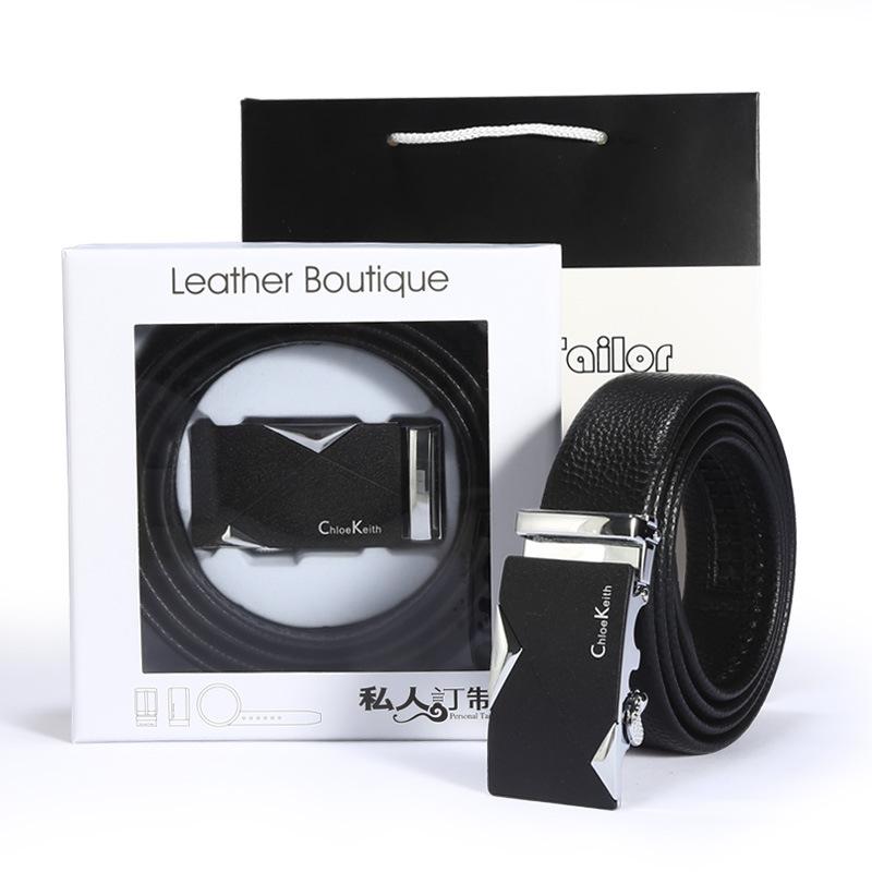 Men'S Automatic Buckle Alloy Belt Business Gift Box Set Two-Layer Leather Belt