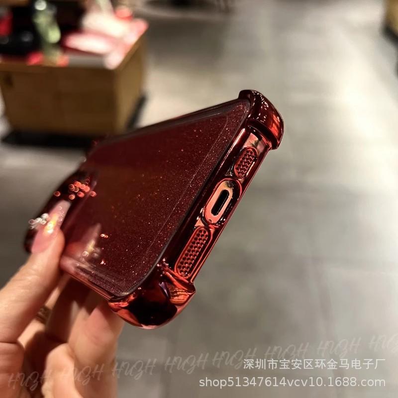 Applicable To iPhone16proMax New Year's Flash Powder Mobile Phone Case Electroplating Airbag Apple 15 Four Corners Anti-drop Protective Case