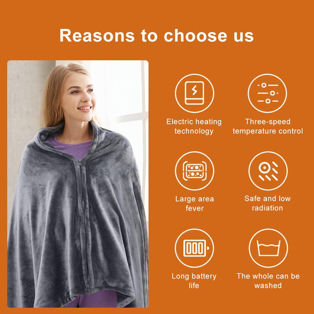 Electric Heating Blanket Shawl USB Heated Winter Warm Flannel Heated Cloak Grey