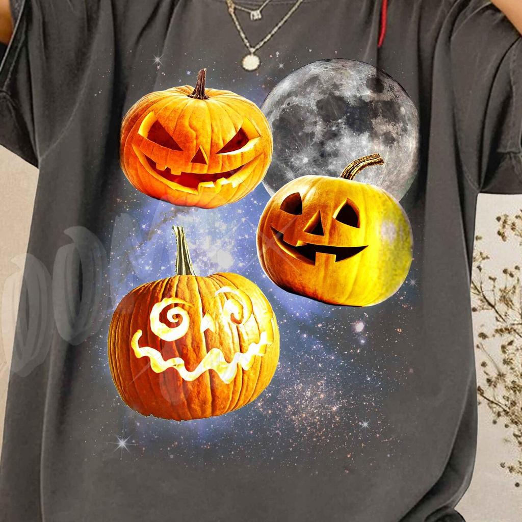 Three Halloween Pumpkin Moon Shirt, Vintage Spooky Pumpkin Galaxy Tee, Celestial Jack O Lantern Art, Aesthetic 90s Fall Graphic, Autumn Gift