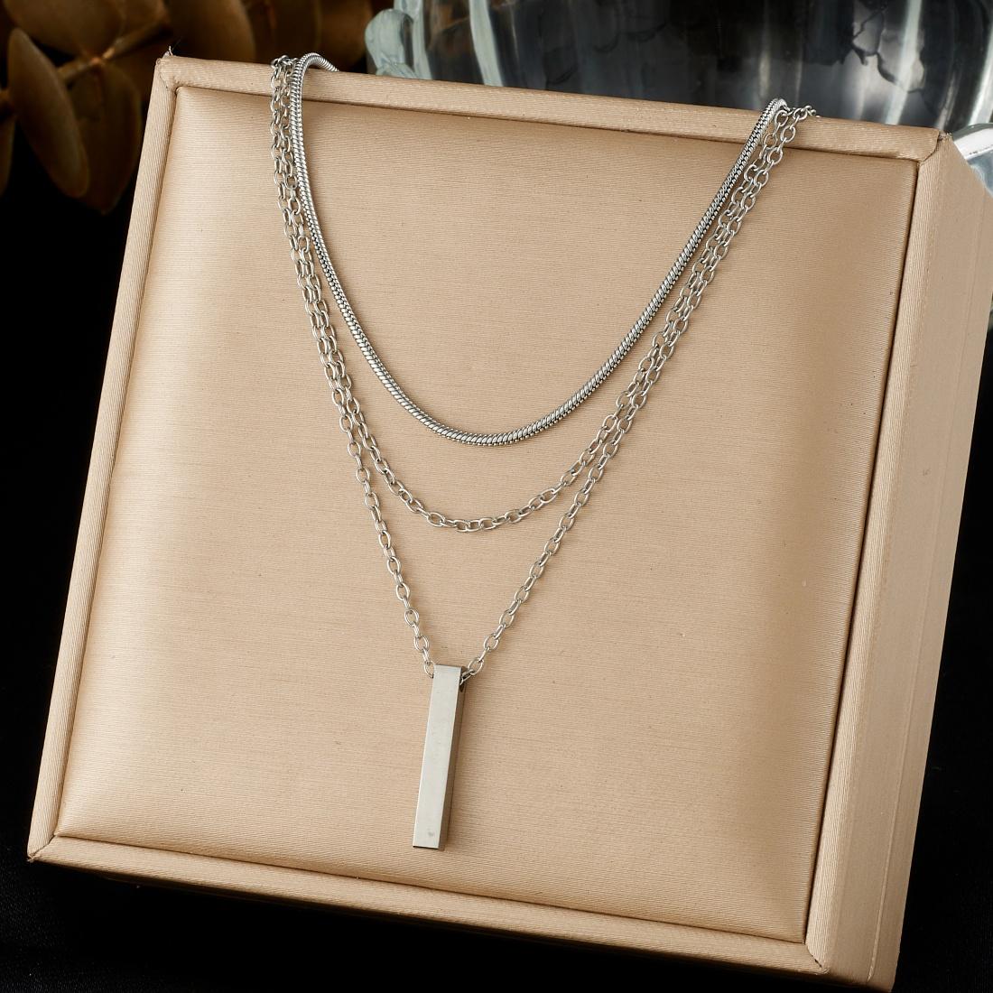 

316L Stainless Steel Punk Multi-layer Metal Bar Pendant Necklace For Women Fashion Clavicle Collarbone Jewelry Not Fade Gift