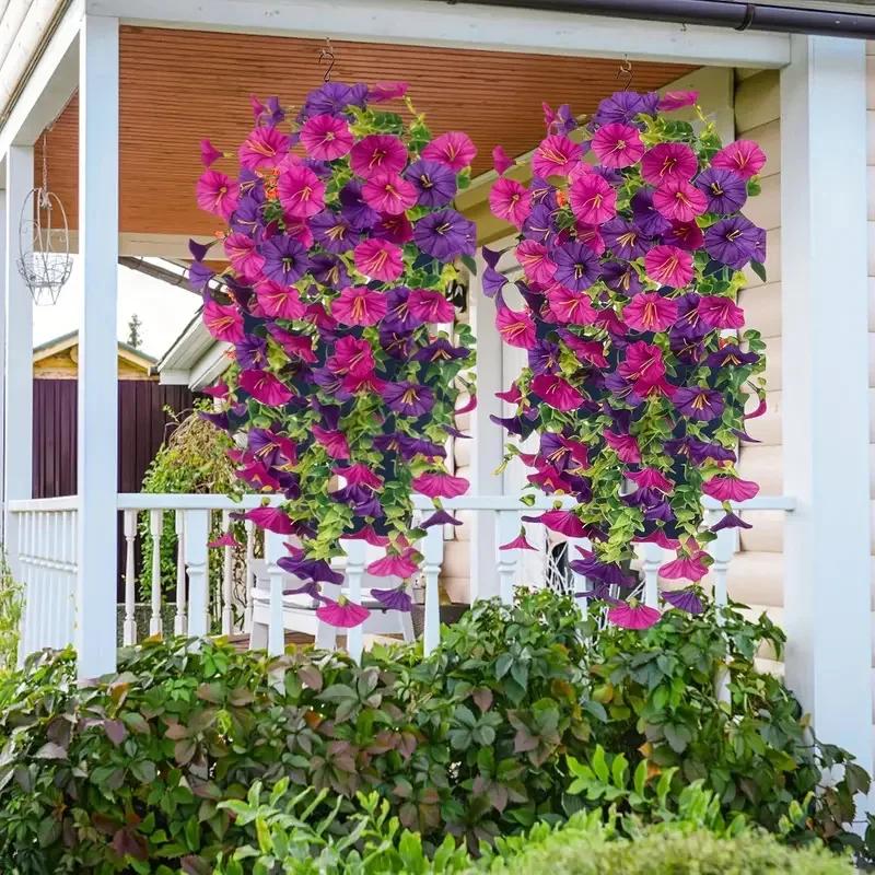 1pc UV-Resistant Artificial Morning Glory Eucalyptus Hanging Decor - Perfect for Home Garden Weddings Versatile Outdoor Decor