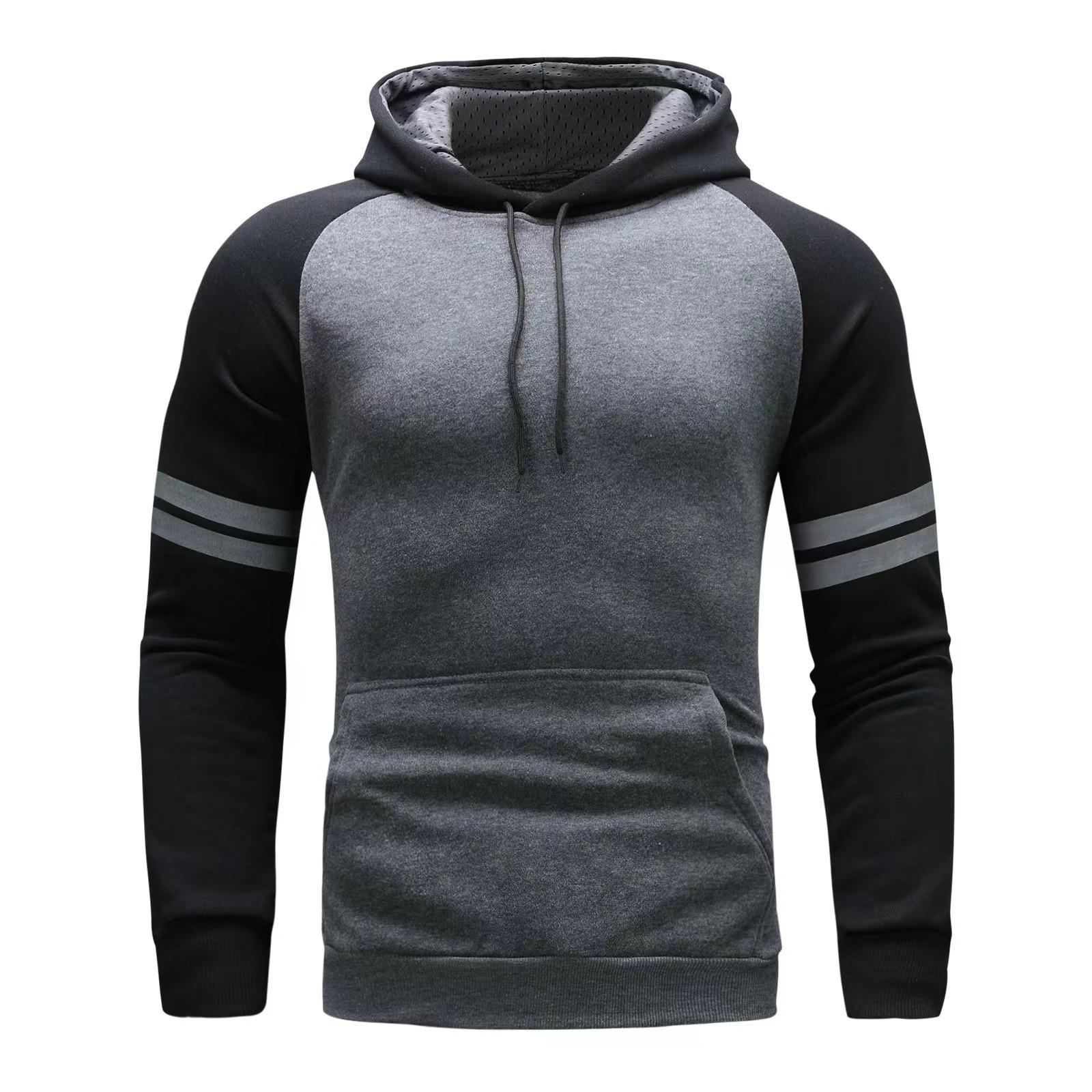 

2024 Men s Color Block Casual Sports Pullover Hoodie for Autumn/Winter S чёрный/темно-серого