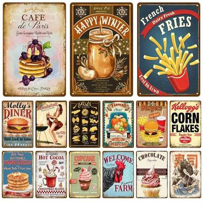 Wall Art Decoration Fast Food Metal Sign Board Retro Tin Sign Iron Paint Party Area Kitchen Restaurant Caf Restaurant Bar