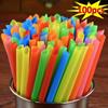 100pcs Long Drinking Straws Colorful Plastic Wide Straw Milk Tea Juice Cocktail Drink Straw Birthday Party Kitchen Accessories