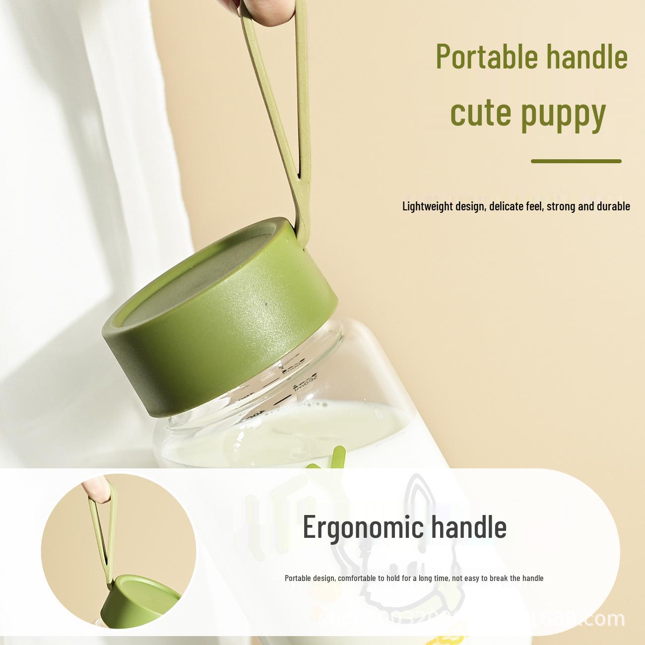 Portable Graduated High Borosilicate Glass Cup - High Temperature & Microwave Safe, Elegant Design Army Green Handle, Dog, 400ml