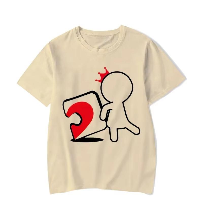 Cartoon Girl Boy Heart Puzzle Print Couple T-Shirt Short Sleeve Loose King Queen Tshirts Trend Lovers Shirt Unisex Tees