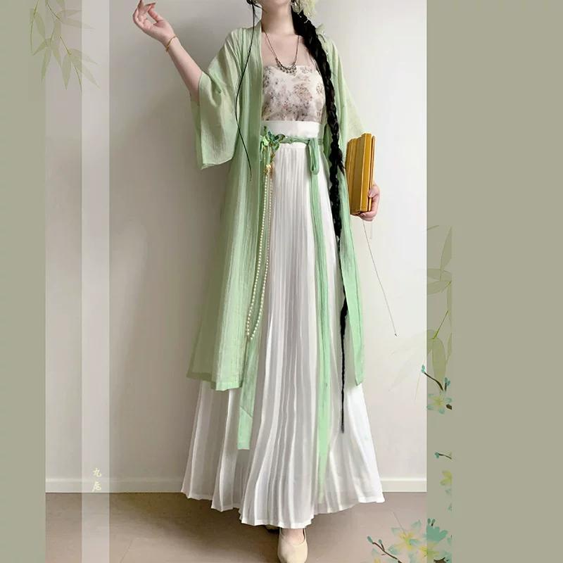 Set Hanfu Stile Dinastia Song per Donne - Manica a Velo Gonna Pieghettata Outfit Cinese Migliorato per il Pendolarismo Quotidiano
